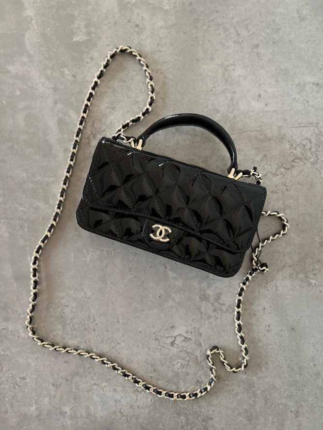 CHANEL-Quilted Patent Leather Classic Square Mini Flap Bag