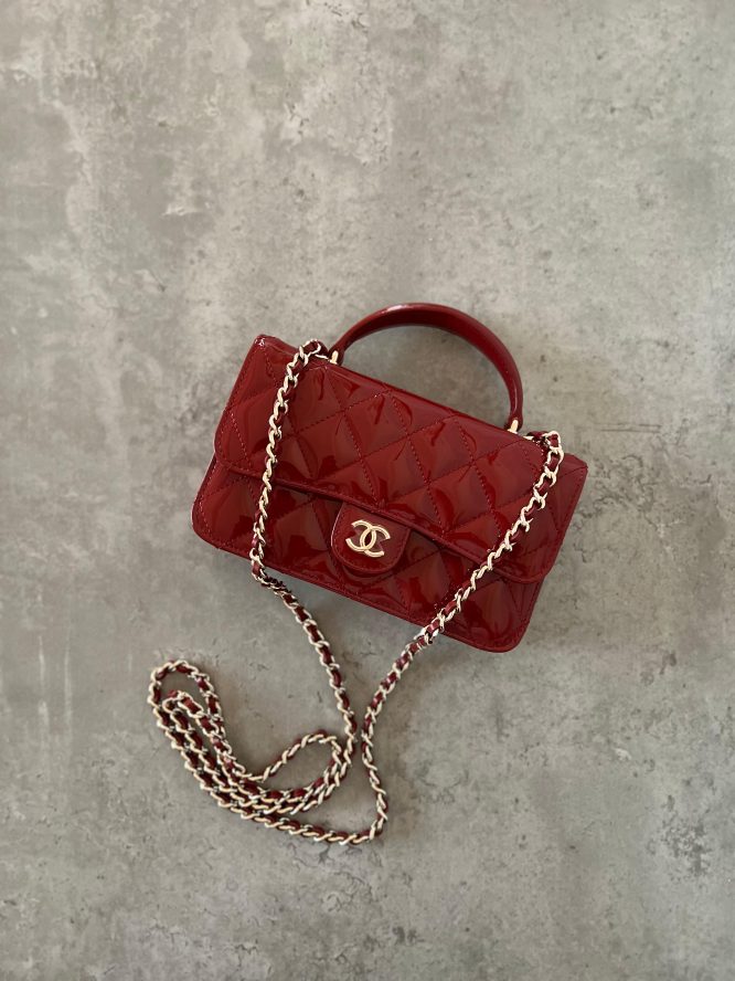 CHANEL-Quilted Patent Leather Classic Square Mini Flap Bag