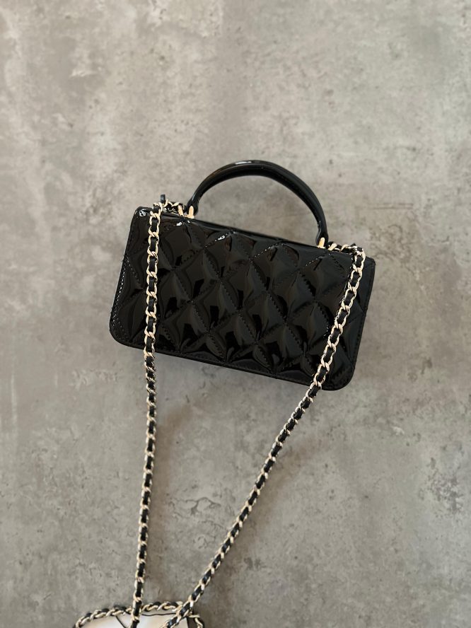 CHANEL-Quilted Patent Leather Classic Square Mini Flap Bag