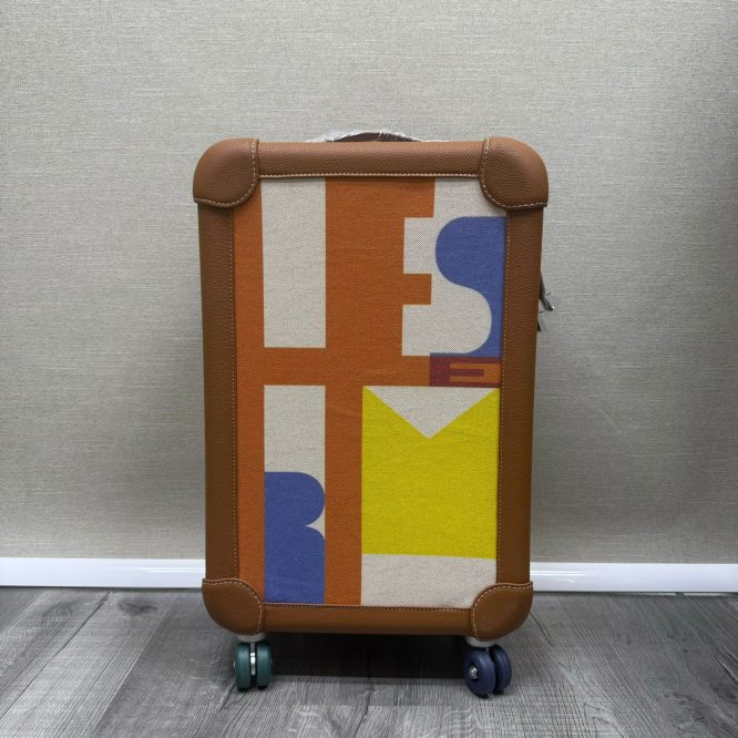 Hermès- Cabine 55 Rolling Suitcase Multicolor Canvas