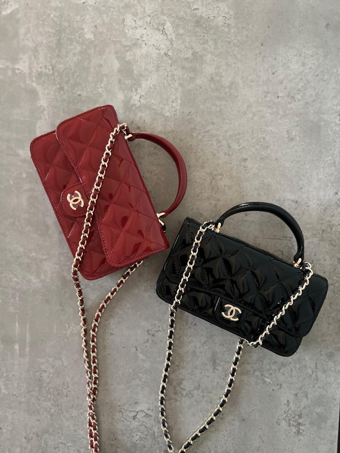 CHANEL-Quilted Patent Leather Classic Square Mini Flap Bag