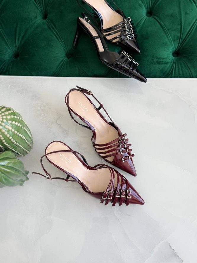 GUCCI- SERAPHINE PATENT LEATHER SLINGBACK PUMPS