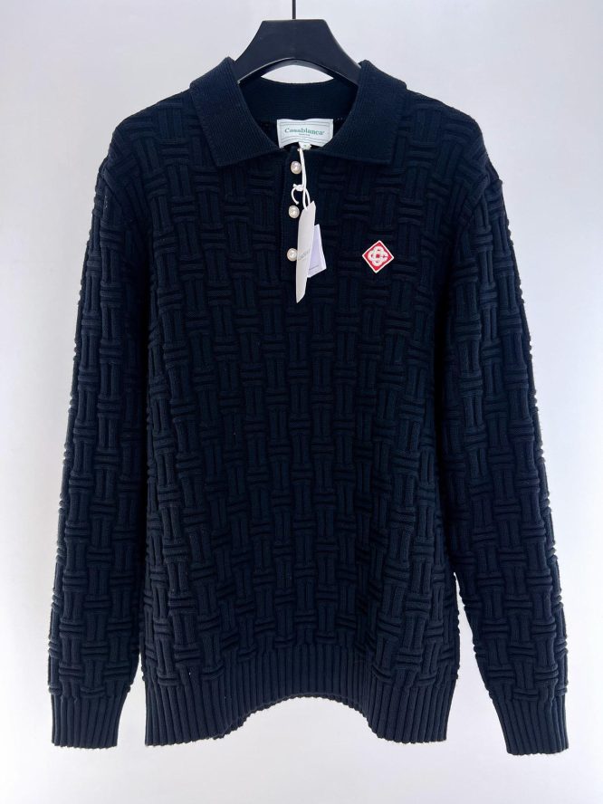 CASABLANCA- COLUMN KNIT LONG SLEEVE- POLO SHIRT