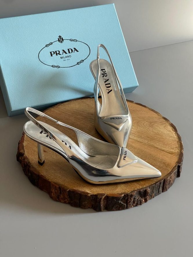 PRADA- Metallic leather slingback pumps