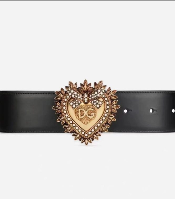 DOLCE & GABBANA -DEVOTION LOGO HEART BUCKLE LEATHER BELT