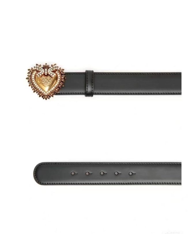 DOLCE & GABBANA -DEVOTION LOGO HEART BUCKLE LEATHER BELT