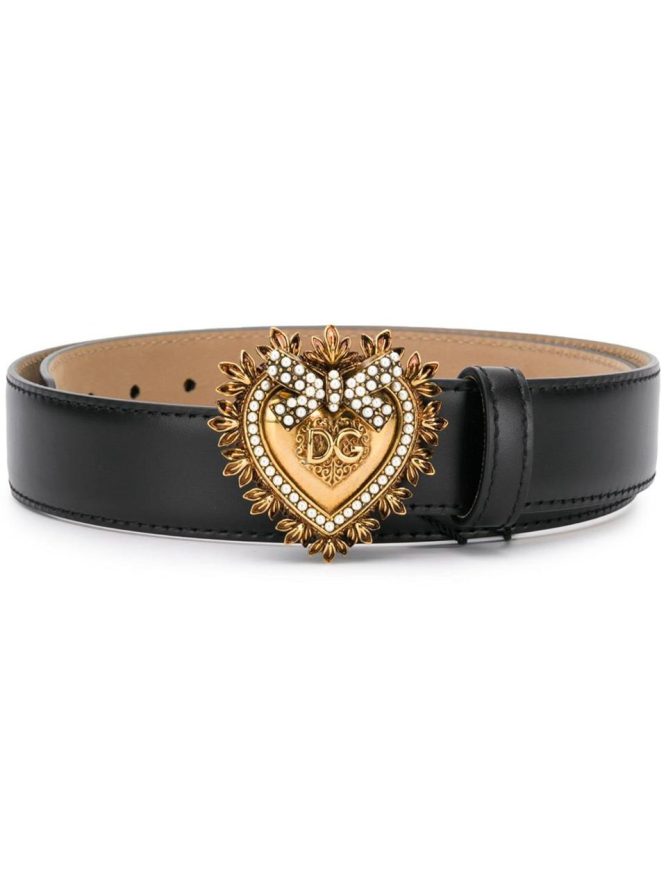 DOLCE & GABBANA -DEVOTION LOGO HEART BUCKLE LEATHER BELT