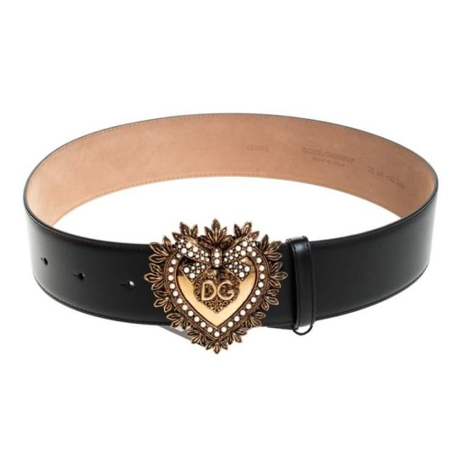 DOLCE & GABBANA -DEVOTION LOGO HEART BUCKLE LEATHER BELT