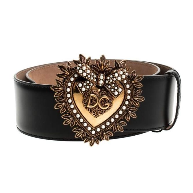 DOLCE & GABBANA -DEVOTION LOGO HEART BUCKLE LEATHER BELT