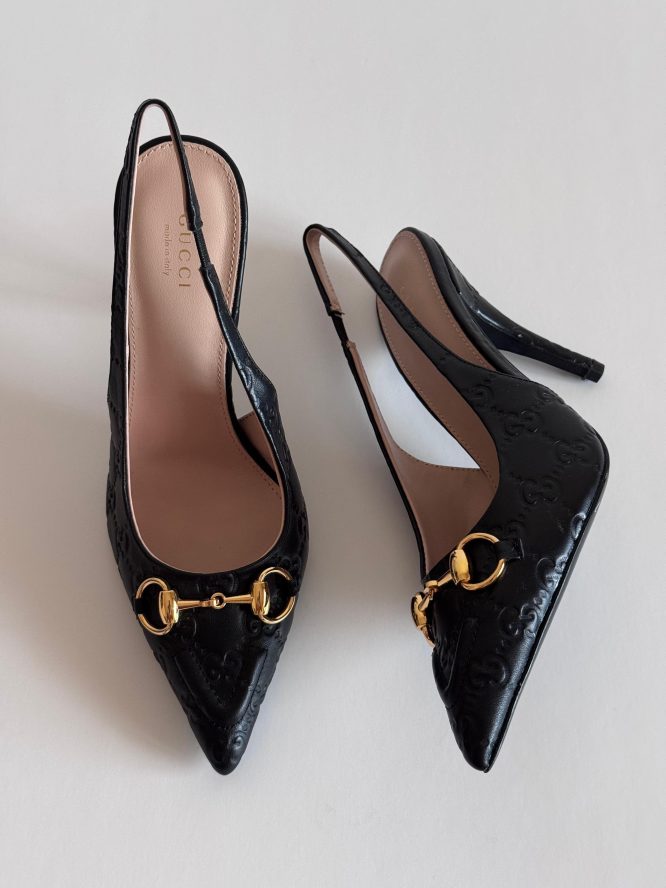 GUCCI- HORSEBIT GG CANVAS SLINGBACK PUMPS