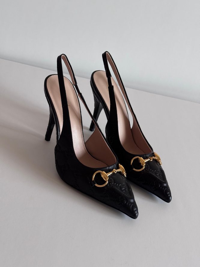 GUCCI- HORSEBIT GG CANVAS SLINGBACK PUMPS