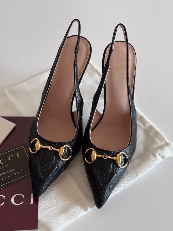 GUCCI- HORSEBIT GG CANVAS SLINGBACK PUMPS