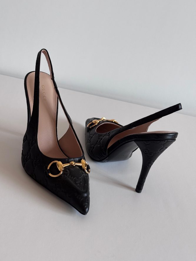 GUCCI- HORSEBIT GG CANVAS SLINGBACK PUMPS