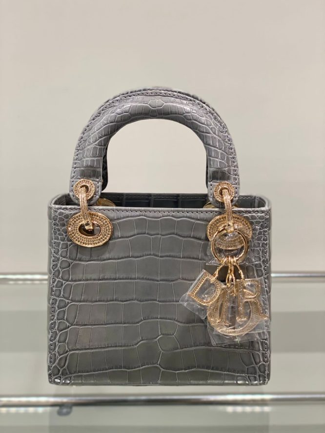 DIOR-MINI LADY IN ALLIGATOR LEATHER HANDBAG CRYSTAL HA WITH CHAINRDWARE