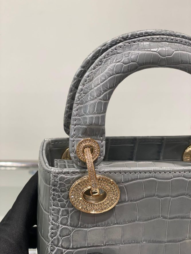 DIOR-MINI LADY IN ALLIGATOR LEATHER HANDBAG CRYSTAL HA WITH CHAINRDWARE