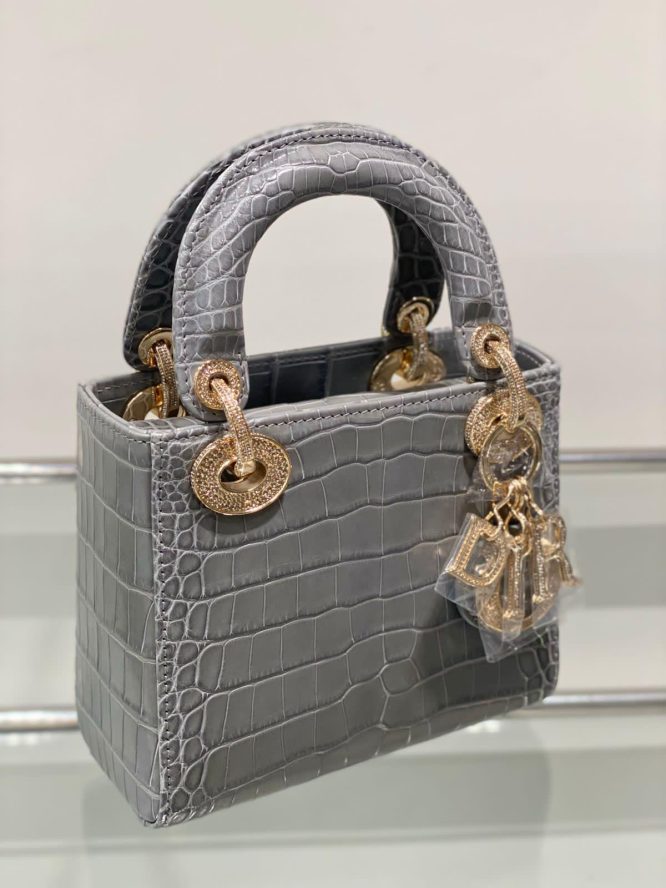 DIOR-MINI LADY IN ALLIGATOR LEATHER HANDBAG CRYSTAL HA WITH CHAINRDWARE