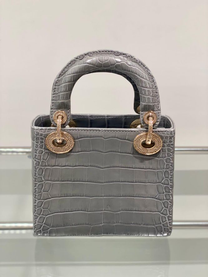 DIOR-MINI LADY IN ALLIGATOR LEATHER HANDBAG CRYSTAL HA WITH CHAINRDWARE