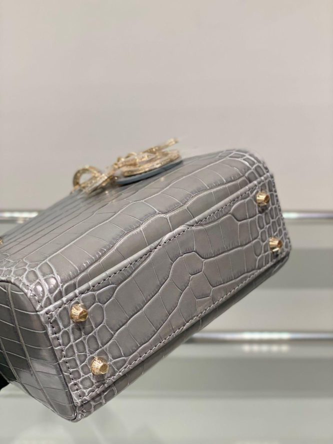 DIOR-MINI LADY IN ALLIGATOR LEATHER HANDBAG CRYSTAL HA WITH CHAINRDWARE