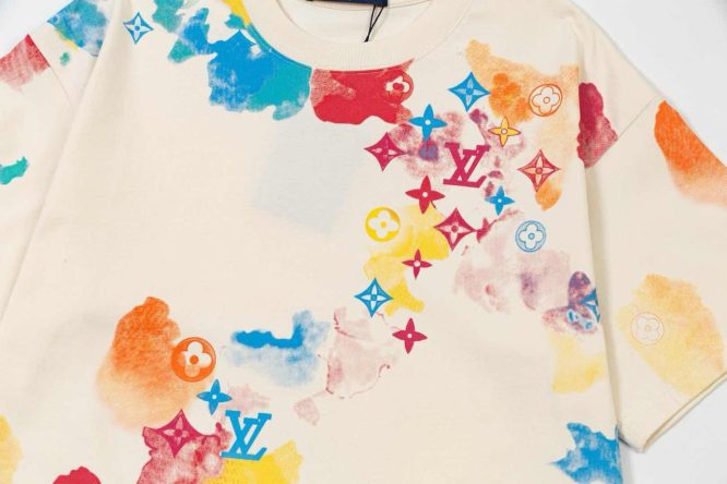 LOUIS VUITTON- LOGO WATER COLOR COTTON- T-SHIRT