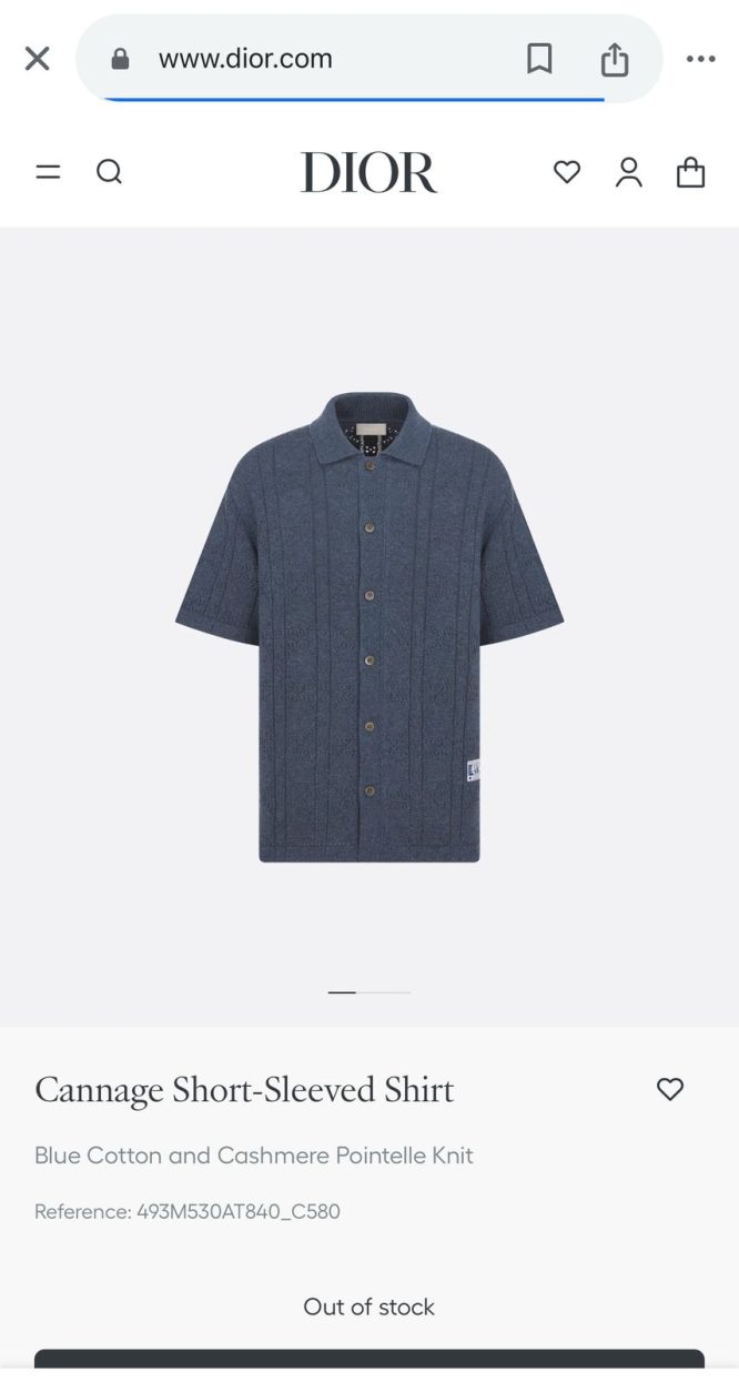 DIOR-CANNAGE SHORT-SLEEVED SHIRT COTTON AND CASHMERE POINTELLE KNIT