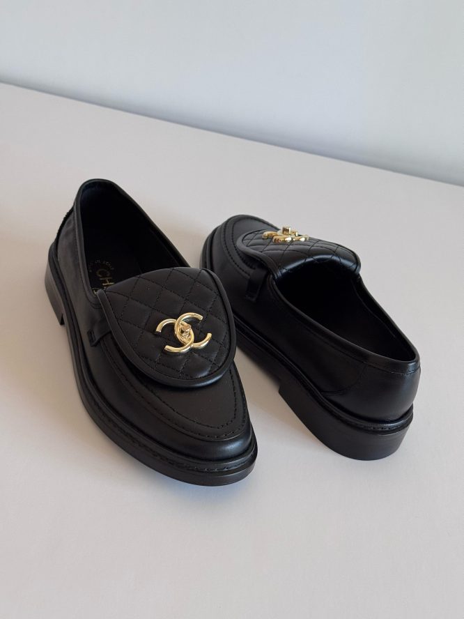 CHANEL- QUILTED LEATHER LOAFERS