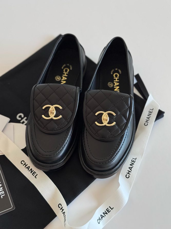 CHANEL- QUILTED LEATHER LOAFERS