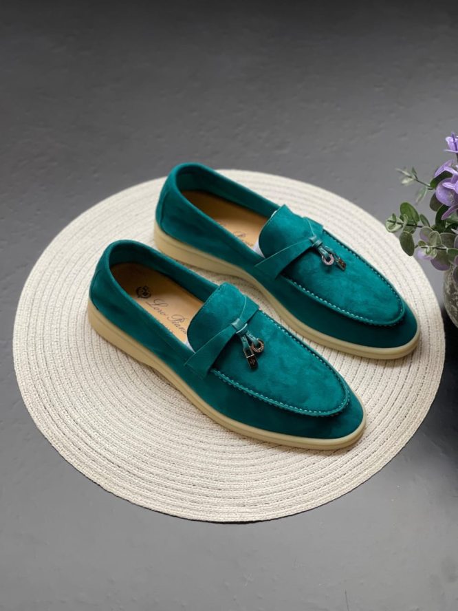 "Babouche Charms Walk" moccasins Suede, goatskin Suede Forest Leaves | Loro Piana AE