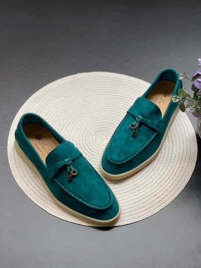 "Babouche Charms Walk" moccasins Suede, goatskin Suede Forest Leaves | Loro Piana AE