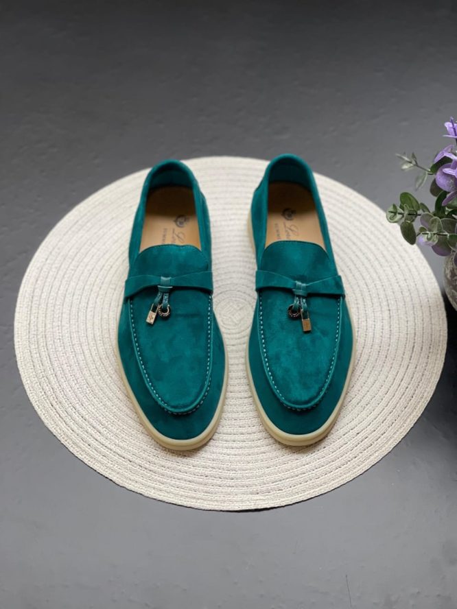 "Babouche Charms Walk" moccasins Suede, goatskin Suede Forest Leaves | Loro Piana AE