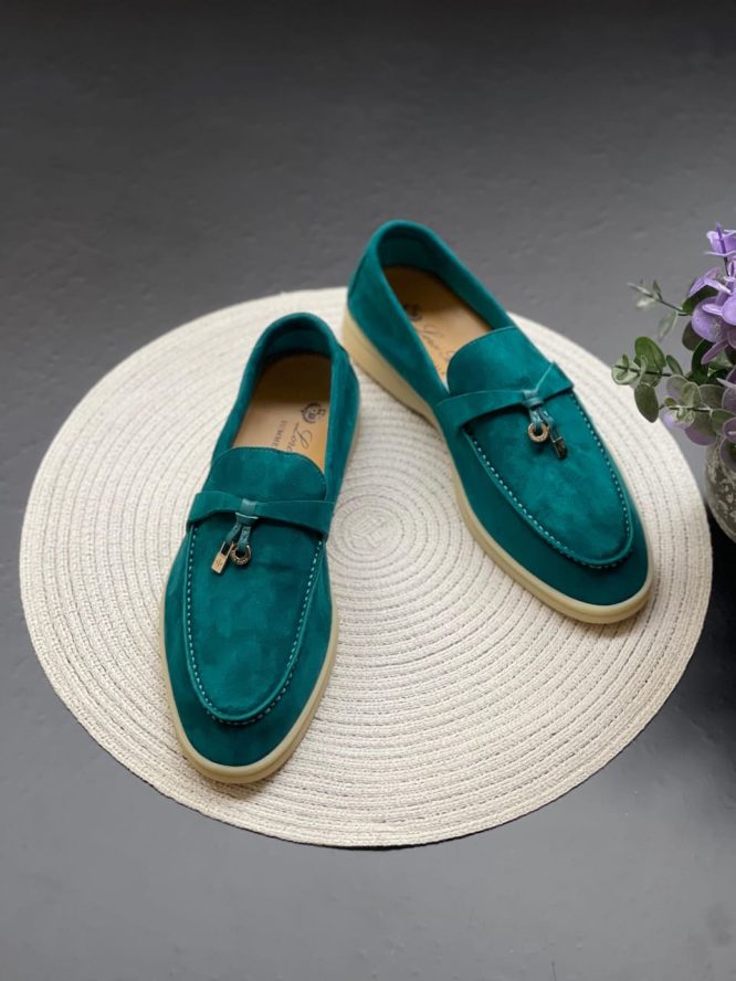 "Babouche Charms Walk" moccasins Suede, goatskin Suede Forest Leaves | Loro Piana AE