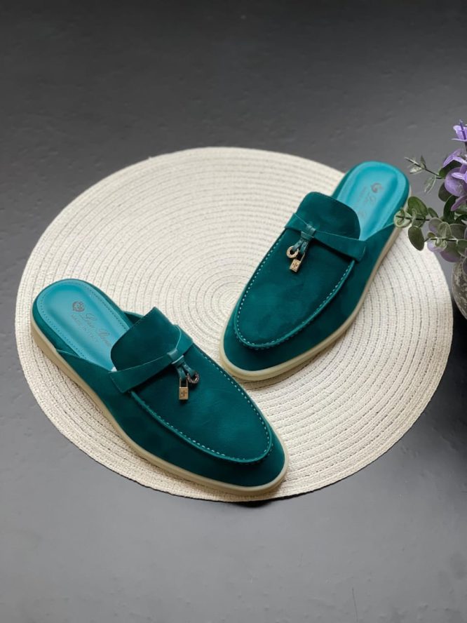 "Babouche Charms Walk" moccasins Suede, goatskin Suede Forest Leaves | Loro Piana AE