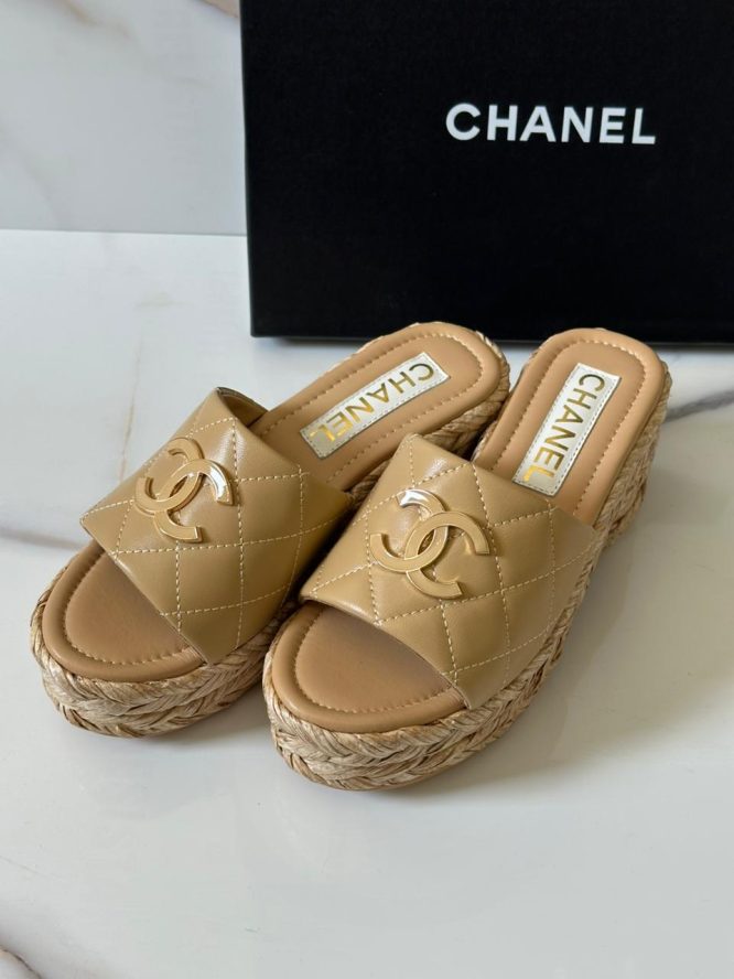 Chanel Cream Quilted Leather CC Platform - SANDAL