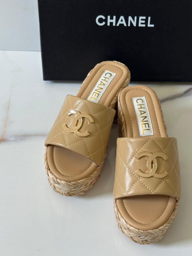 Chanel Cream Quilted Leather CC Platform - SANDAL