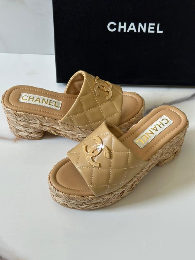 Chanel Cream Quilted Leather CC Platform - SANDAL