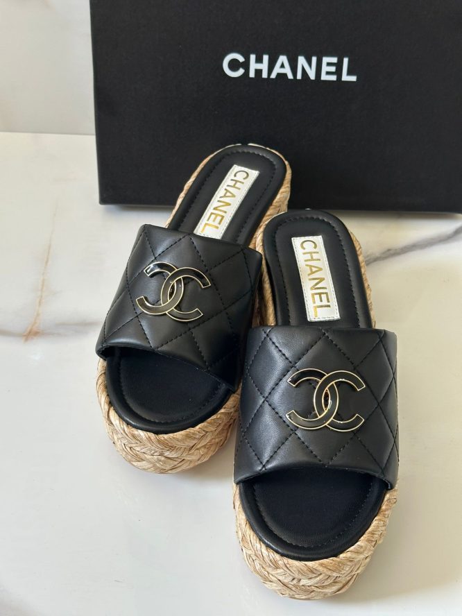 Chanel Cream Quilted Leather CC Platform - SANDAL