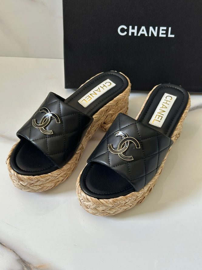 Chanel Cream Quilted Leather CC Platform - SANDAL