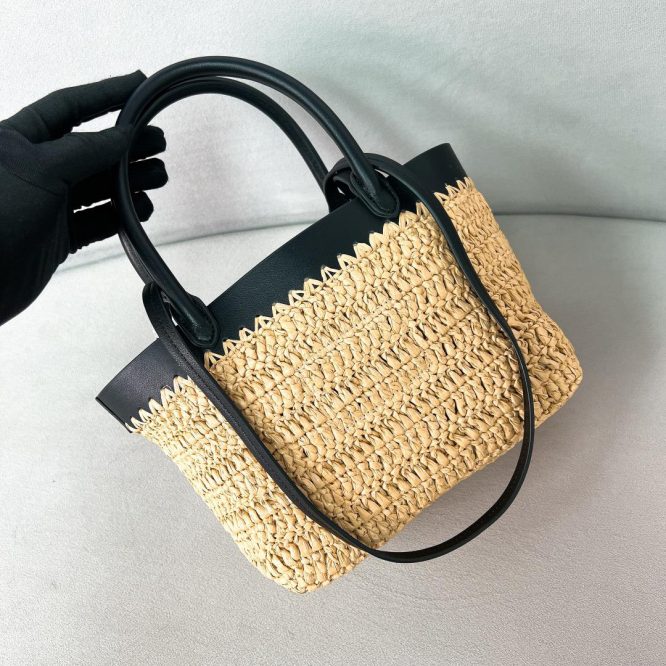 Prada Milano Raffia Tote With Leather Handles.