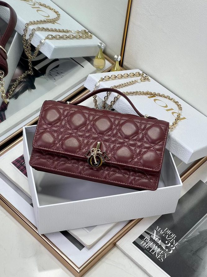 DIOR-CANNAGE LAMBSKIN- BAG-MATTE-BURGUNDY