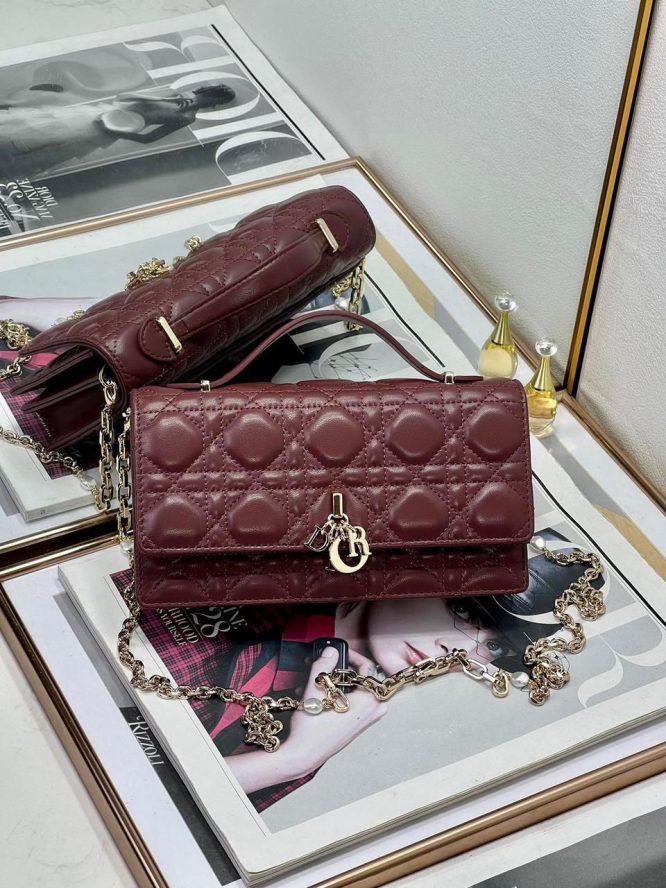 DIOR-CANNAGE LAMBSKIN- BAG-MATTE-BURGUNDY