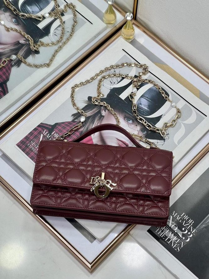 DIOR-CANNAGE LAMBSKIN- BAG-MATTE-BURGUNDY