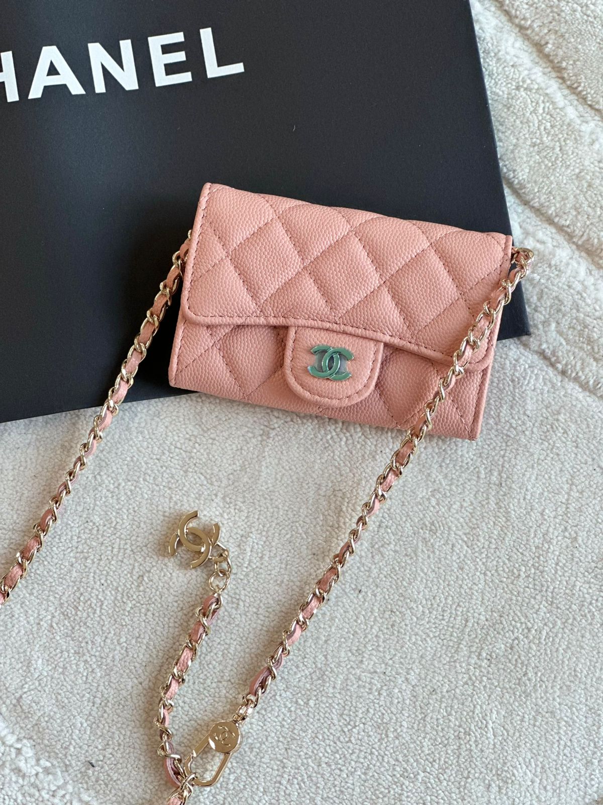 CHANEL - QUILTED SMALL- CLASSIC FLAP- CLUTCH WITH CHAIN