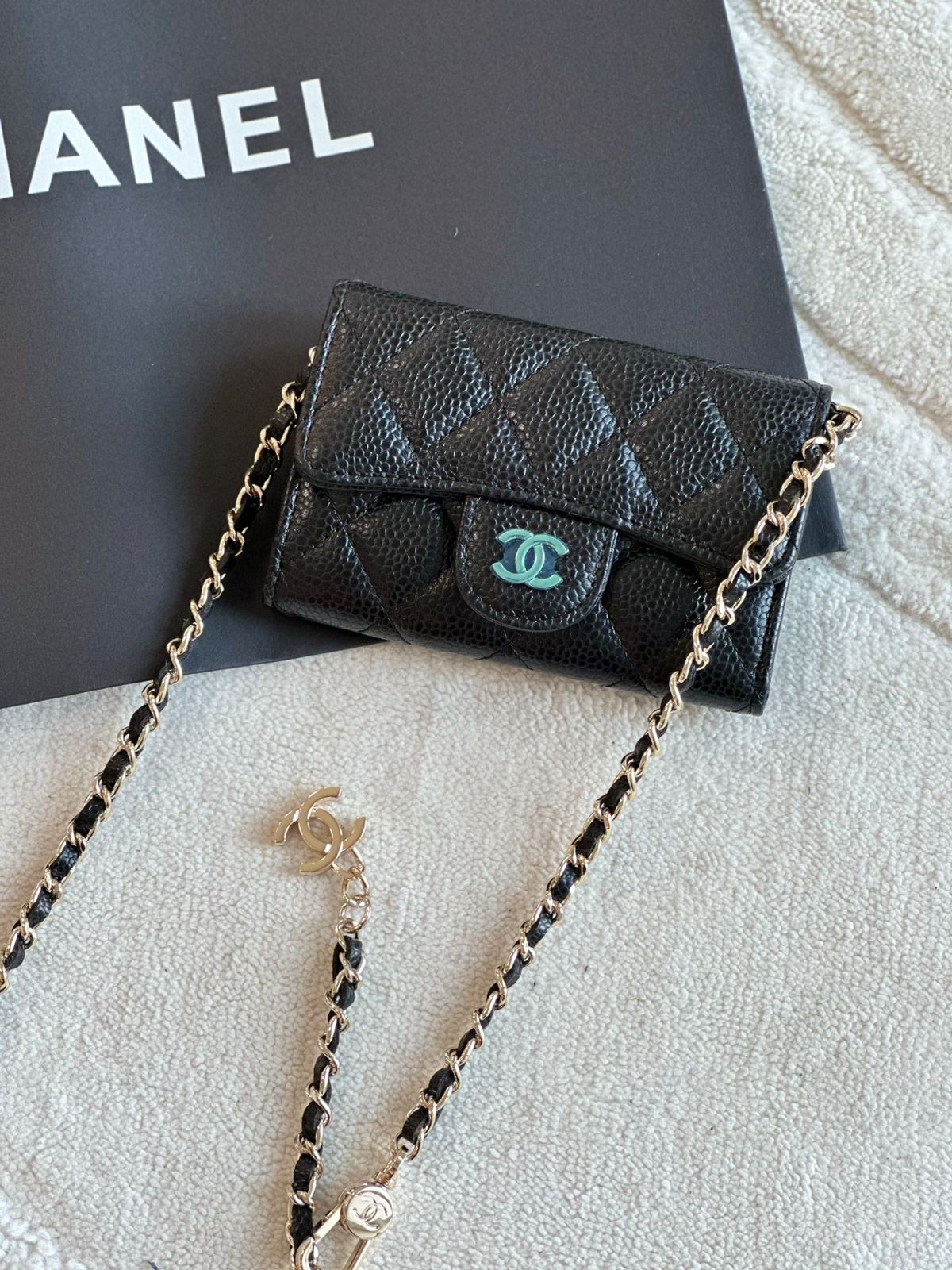 CHANEL - QUILTED SMALL- CLASSIC FLAP- CLUTCH WITH CHAIN