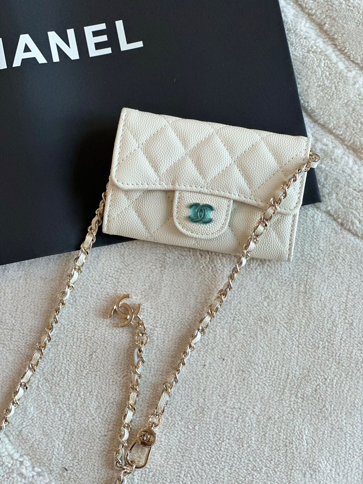 CHANEL - QUILTED SMALL- CLASSIC FLAP- CLUTCH WITH CHAIN