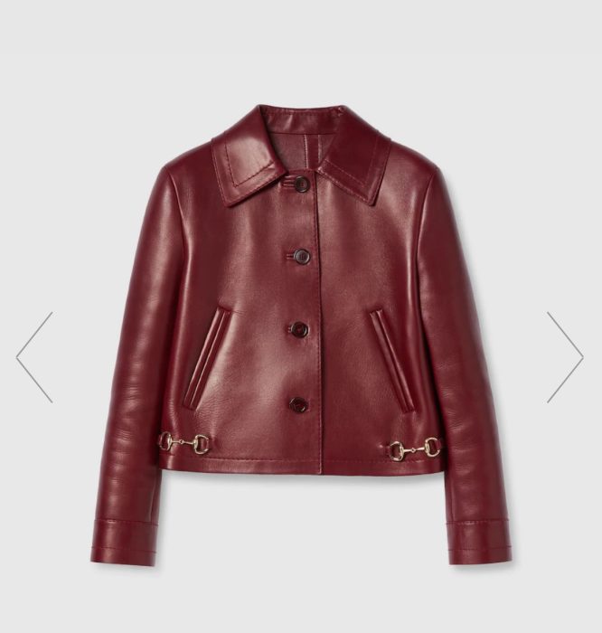 GUCCI-LEATHER JACKET WITH HORSEBIT DETAIL-WOMEN