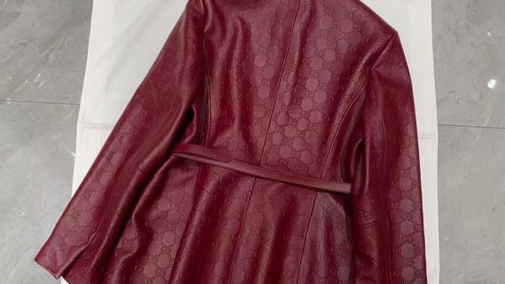 GUCCI-LEATHER JACKET WITH HORSEBIT DETAIL-WOMEN