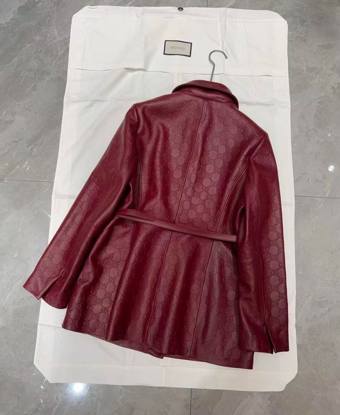 GUCCI-LEATHER JACKET WITH HORSEBIT DETAIL-WOMEN