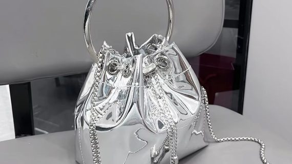 JIMMY CHOO-SILVER-METALLIC LEATHER-CLUTCH- BAG