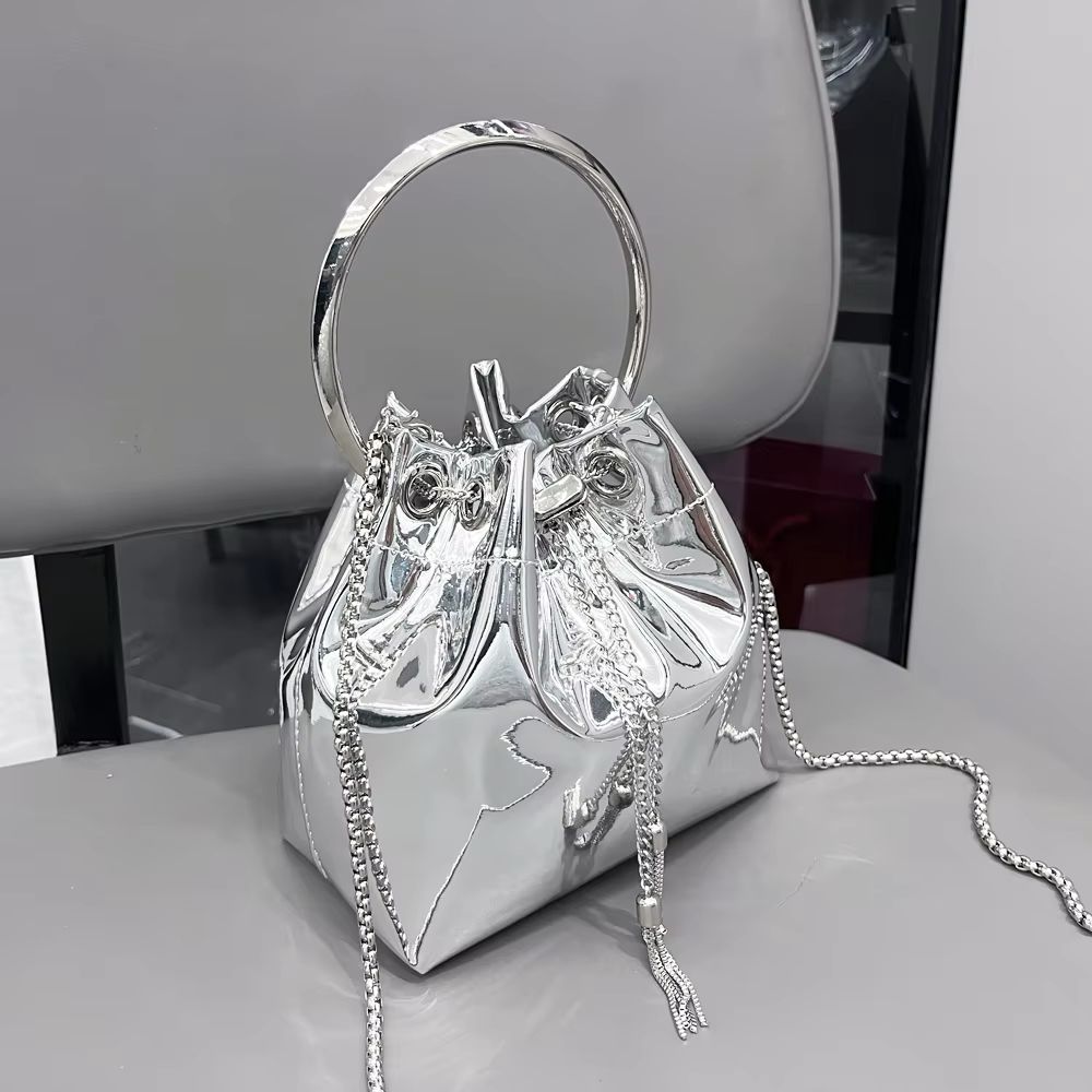 JIMMY CHOO-SILVER-METALLIC LEATHER-CLUTCH- BAG
